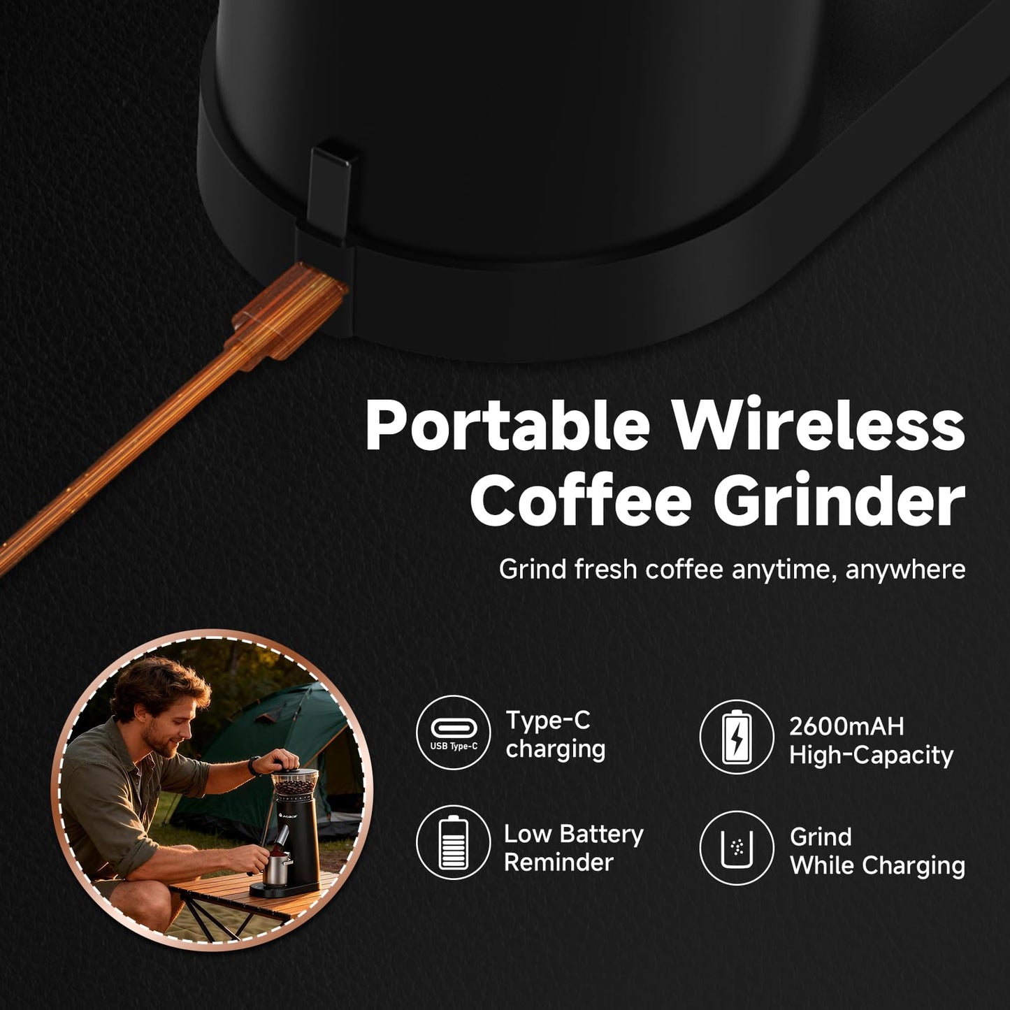 Portable Wireless Burr Coffee Grinder