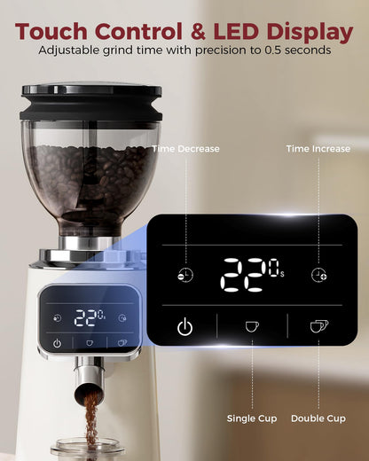 64mm Flat Burr Coffee Grinder with 100 Grind Settings