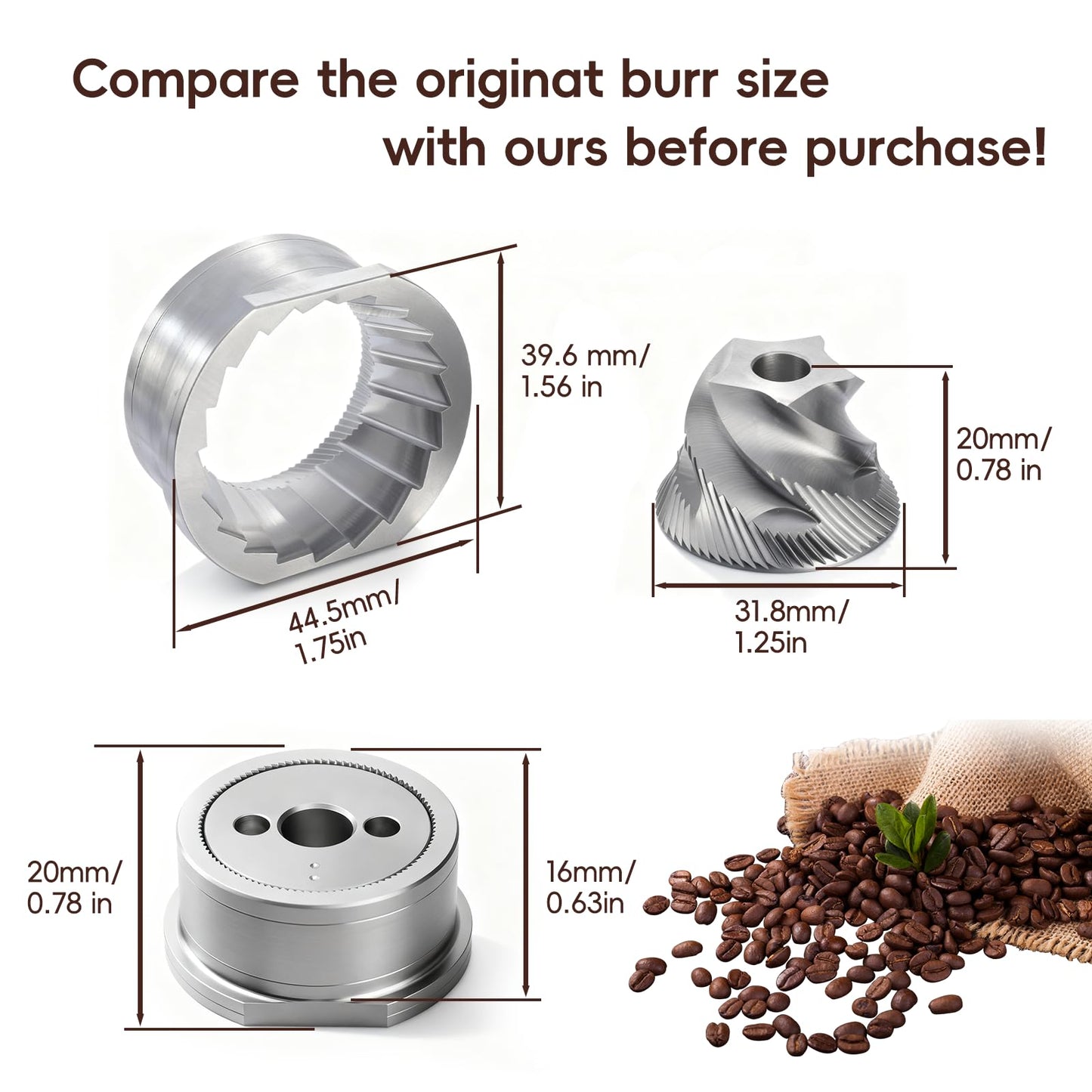 Conical Burr Replacement Set for Espresso Grinders