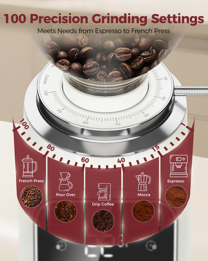 64mm Flat Burr Coffee Grinder with 100 Grind Settings