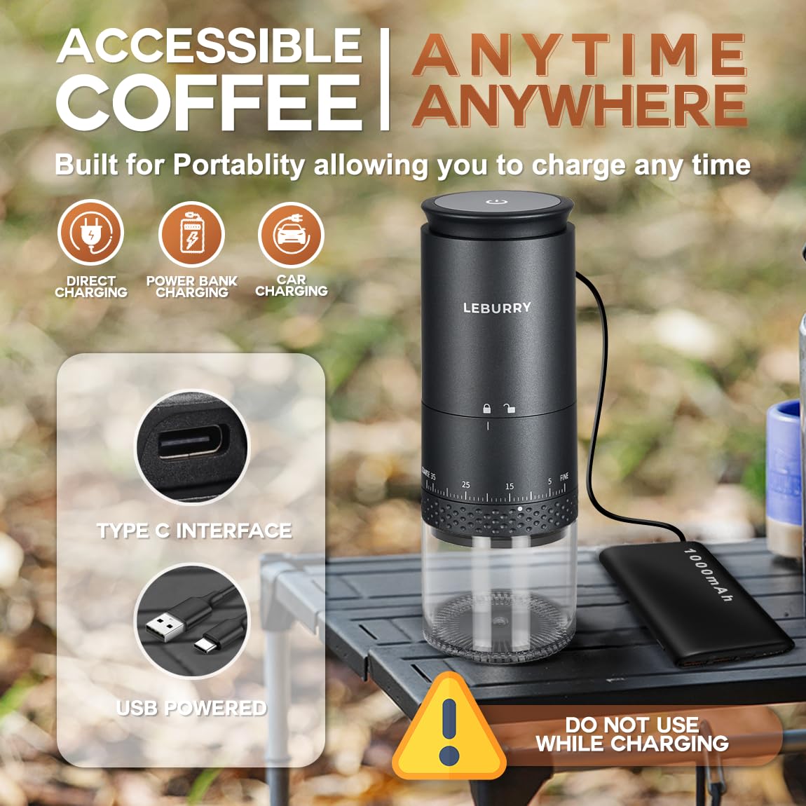Portable Rechargeable Burr Coffee Grinder