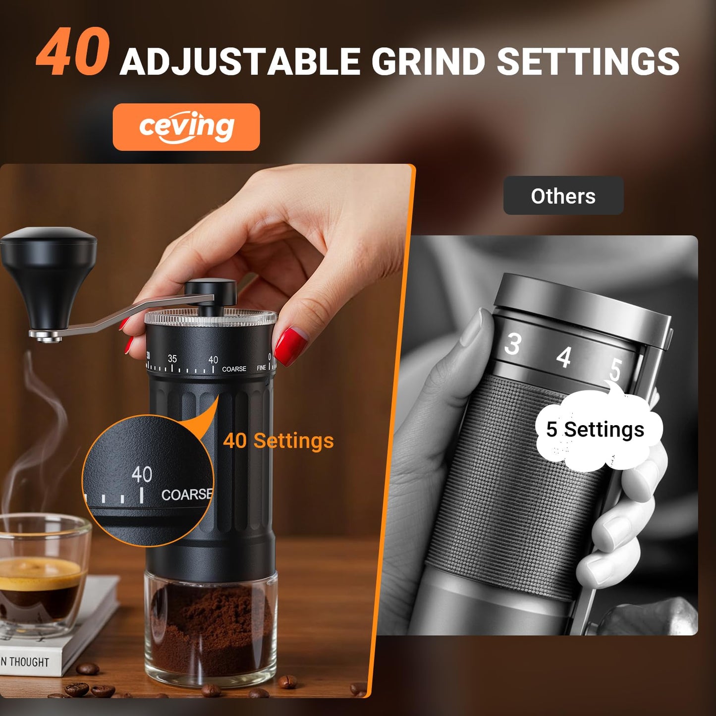 Manual Coffee Grinder with 40 Adjustable Settings