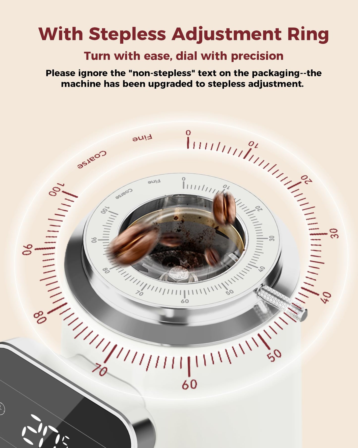 64mm Flat Burr Coffee Grinder with 100 Grind Settings