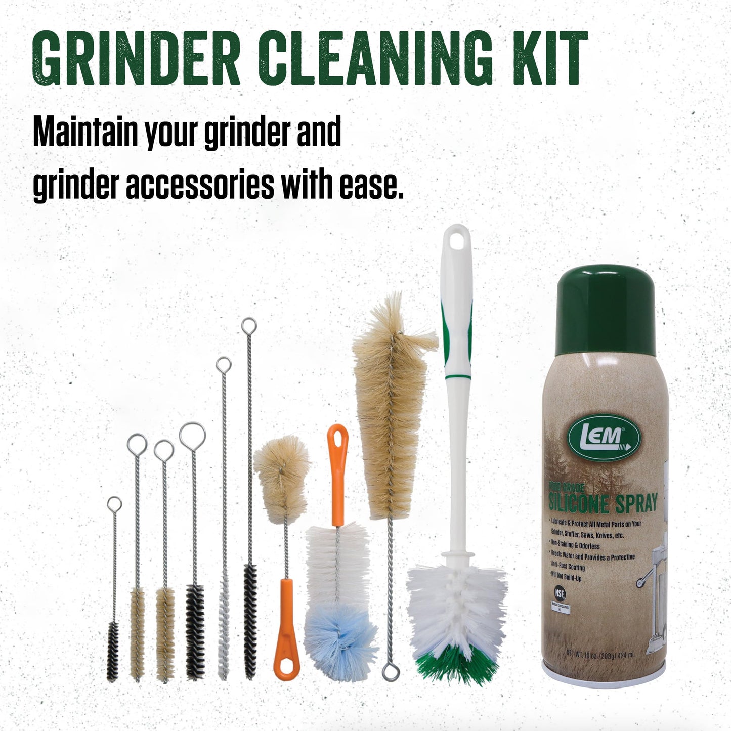 Meat Grinder Cleaning Kit with Brushes & Silicone Spray