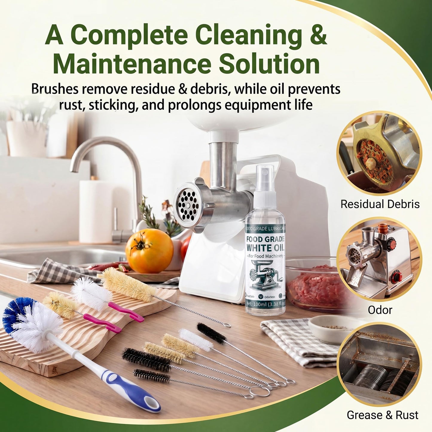 Meat Grinder Cleaning Kit with Food-Grade Lubricant