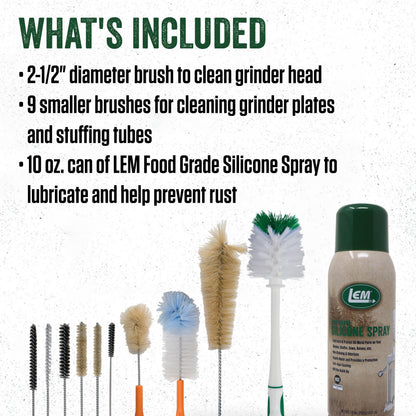 Meat Grinder Cleaning Kit with Brushes & Silicone Spray